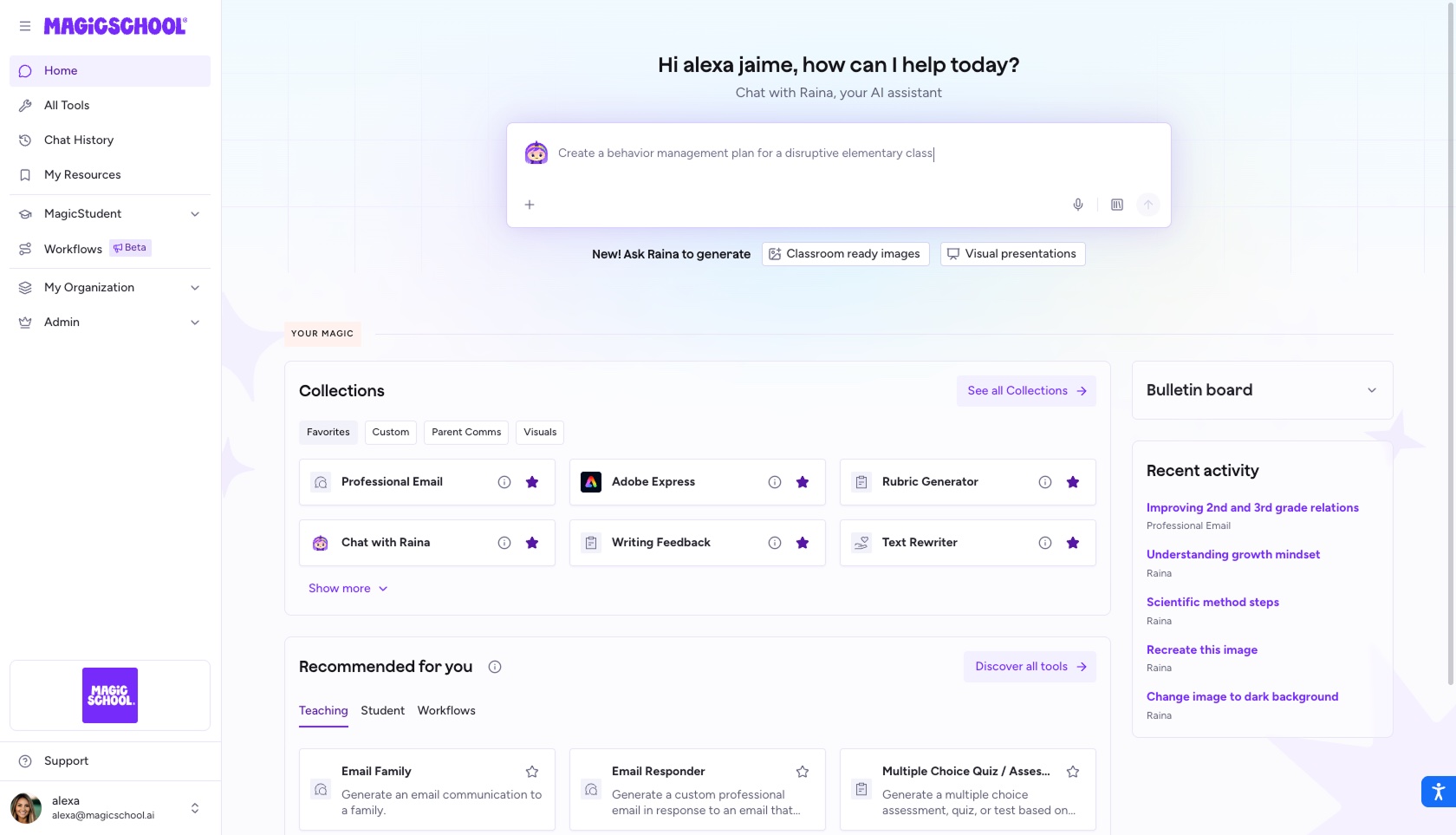 The same redesigned MagicSchool platform in light mode.